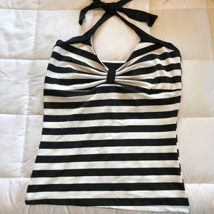 Black and white striped halter top
